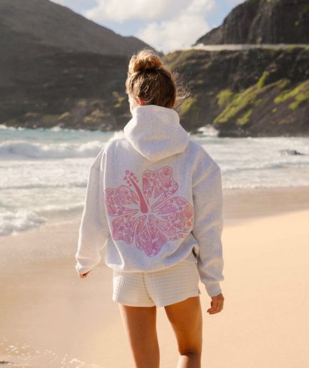 Hawaii Hibiscus Hoodies in Heather Cloud